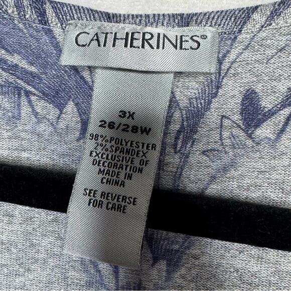 CATHERINE'S / blue ombre mixed media floral cheetah printed 3/4 sleeve tee / 3X - Picture 5 of 7